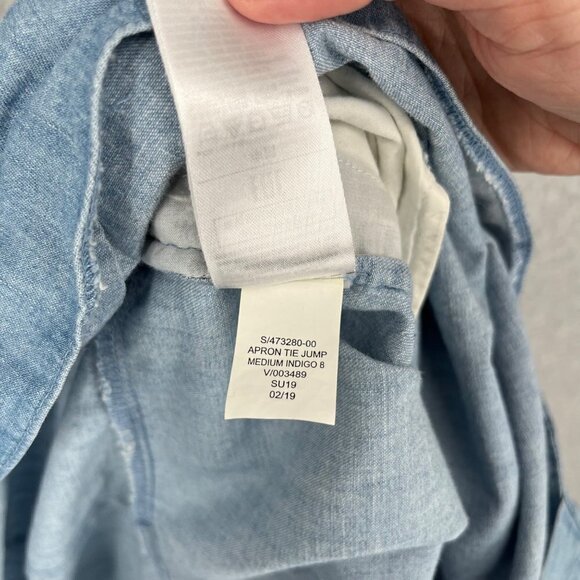 Gap Womens Apron Wide Leg Jumpsuit Size 20 Blue Tie Waist Coastal Pockets NEW - Picture 7 of 13